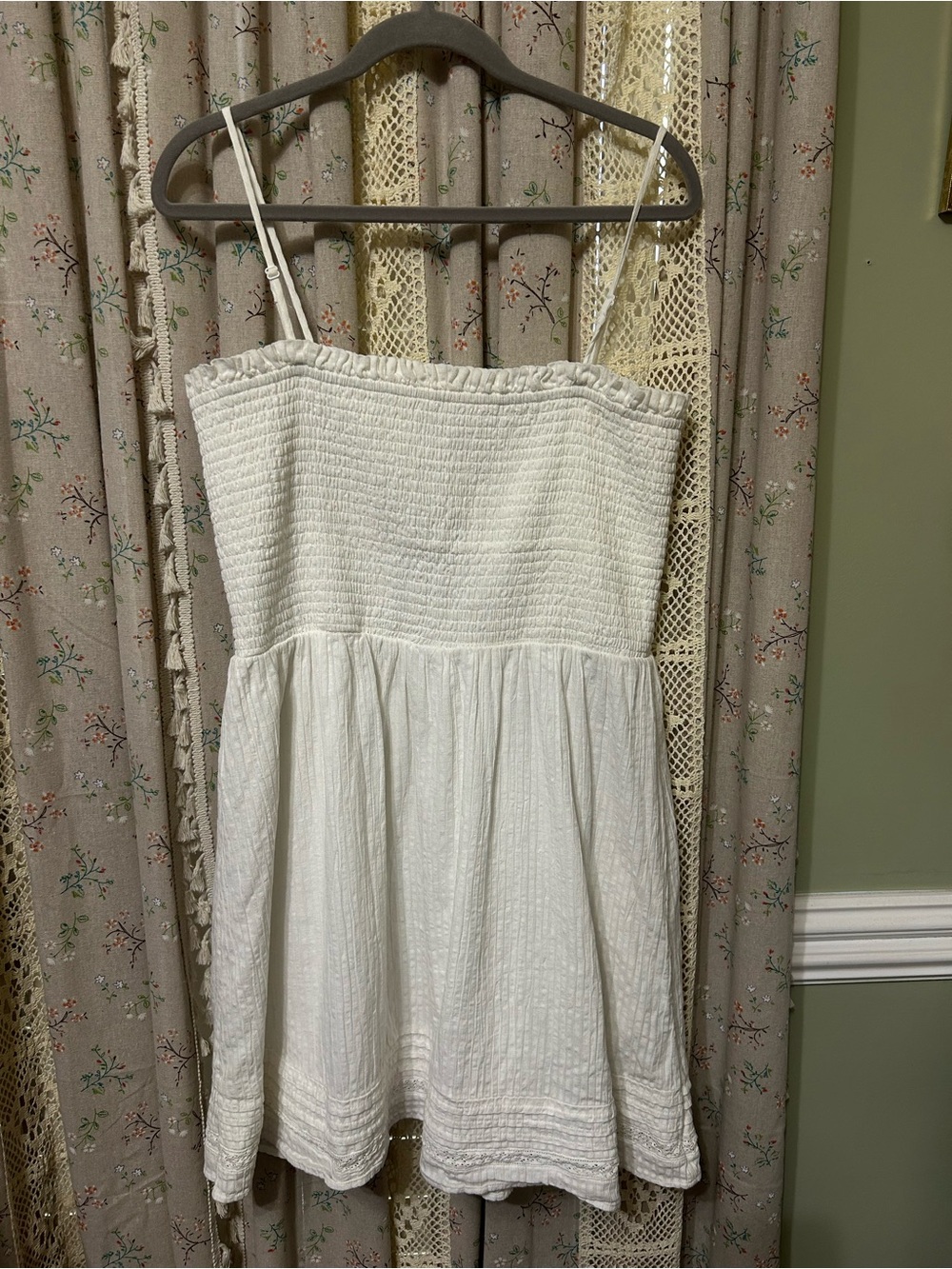American Eagle White Smocked Strapless Cami Mini Dress XL Linen Blend
